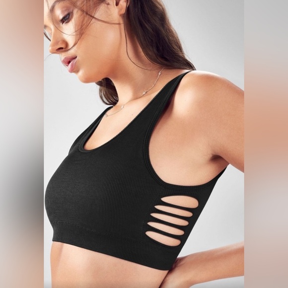 Fabletics Black Cutout Ribbed Sports Bra Crop Top Size Small - Picture 1 of 10